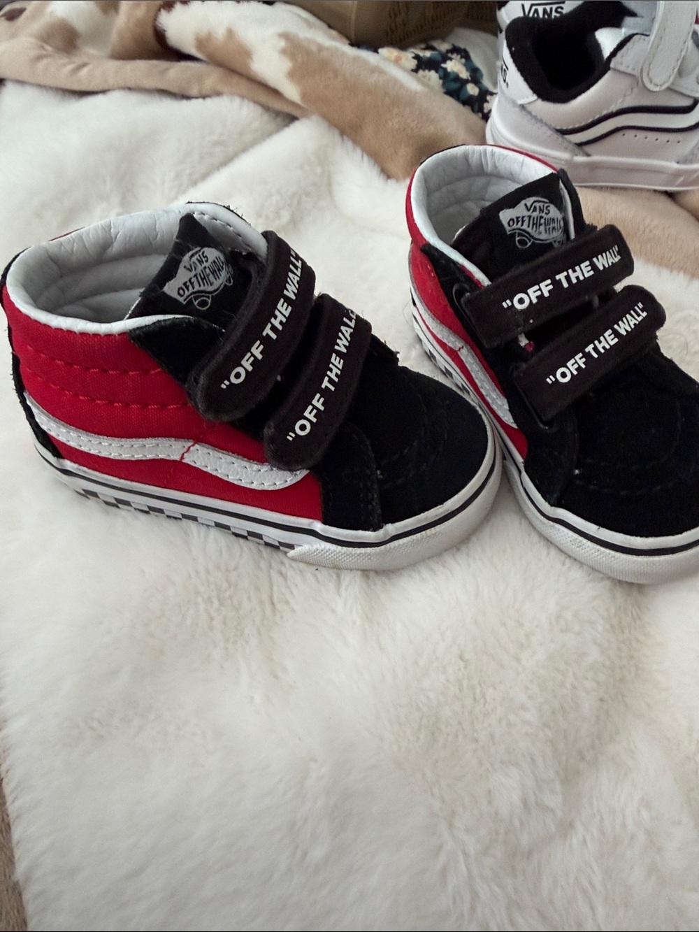 Vans Kids Red and Black High-Top Velcro Sneakers